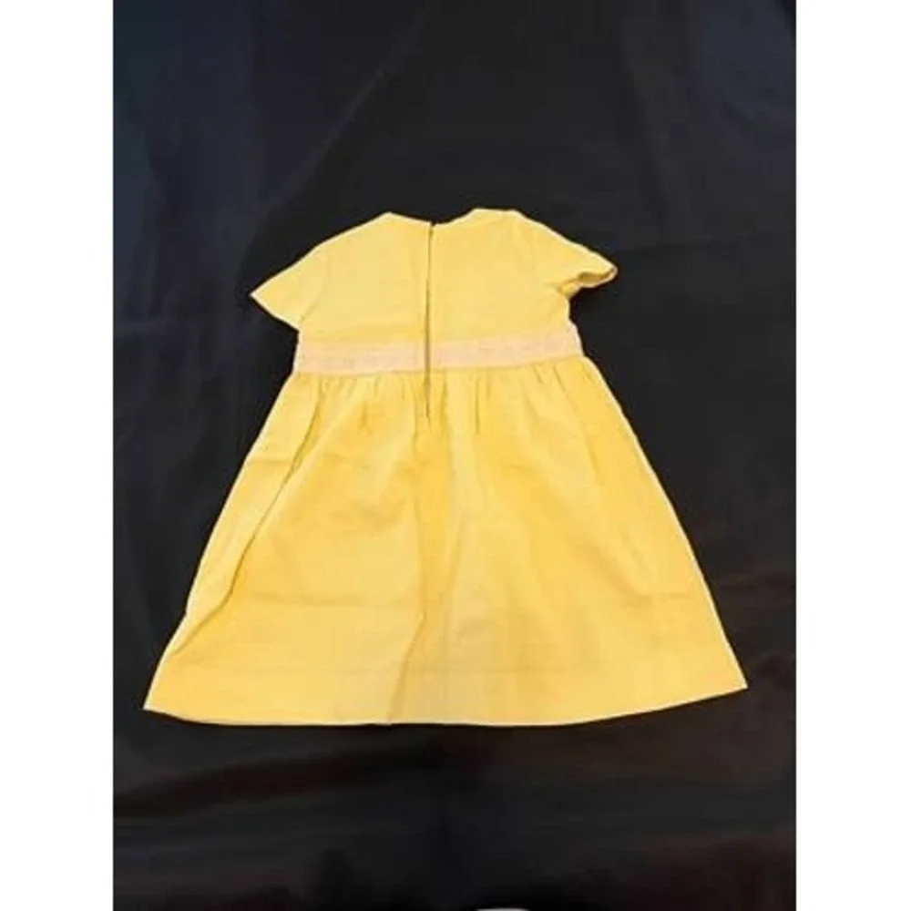 Vintage Girls Yellow Smocked Waist Dress Short Sleeve Special Occasion handmade